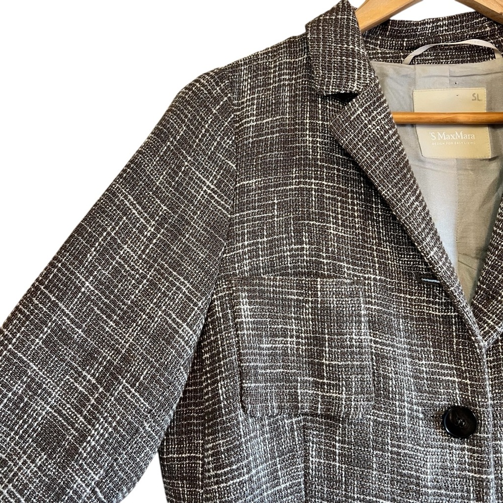 Maxmara woven cotton blazer with leather accents size 12 excellent condition - Picture 5 of 14